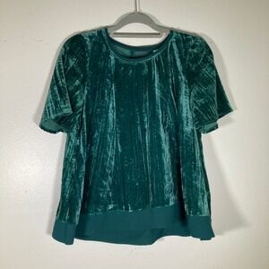 Maeve Anthropologie S Teal Green Crushed Velvet Short Sleeve Blouse Top Small